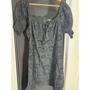 7 For All Mankind Wench Black Eyelet‎ Lace Puff Sleeve Babydoll Dress Milkmaid L
